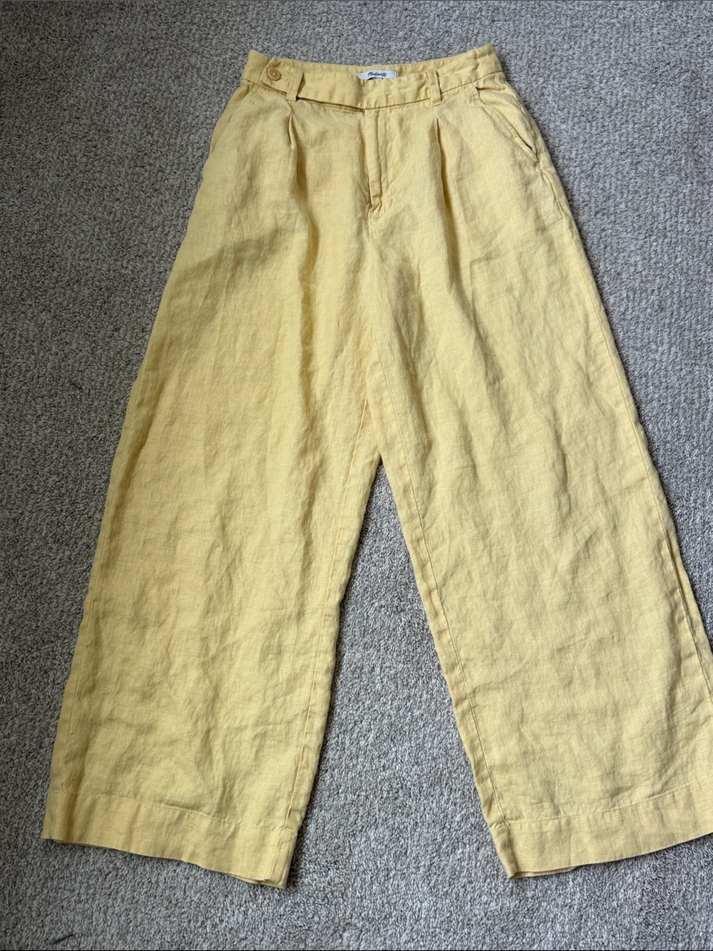 Madewell Harlow Wide-Leg Linen Pants in Pale Yellow